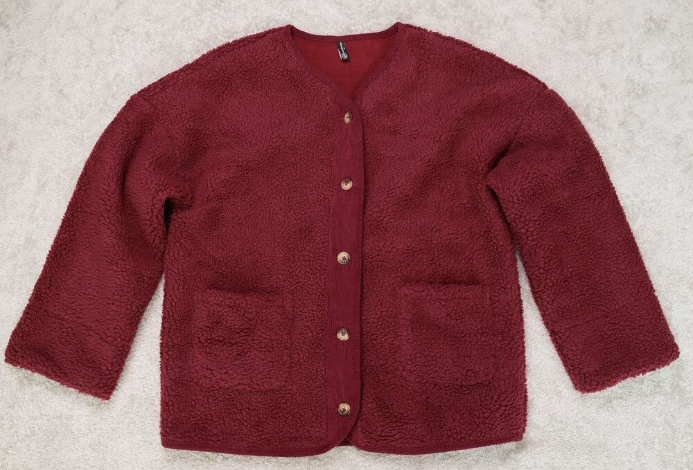 PrettyGarden Burgundy Red Sherpa Corduroy Jacket Womens Size M NWOT